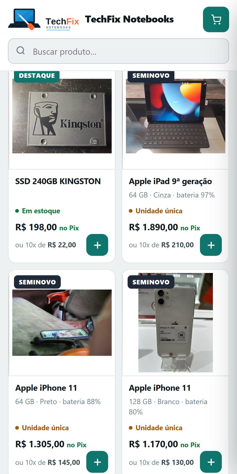Catálogo Online da loja no celular com SSD e seminovos, preço no Pix e em 10 vezes
